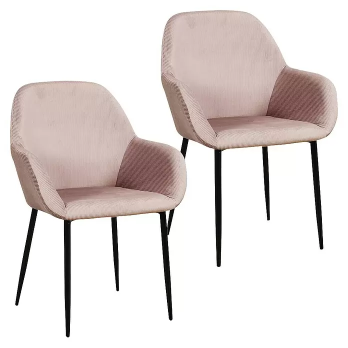 Silla butaca Giulia - Rosa, 2 pzs. - Dos sillones de pana rosa claro con patas de metal negras.