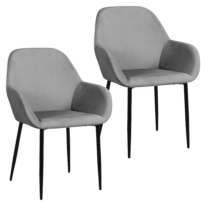 Home Deco Factory Silla butaca Giulia - Gris, 2 pzs. - Dos sillones de pana gris claro con patas negras.