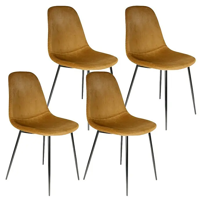 Silla Giulia - Mostaza, 4 pzs. - Cuatro sillas doradas con patas de acero, que ofrecen un diseño elegante y moderno. Perfectas para comedor o como muebles de acento.