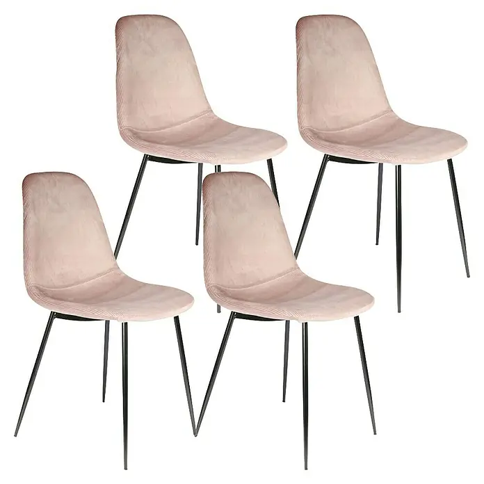 Silla Giulia - Rosa, 4 pzs. - Cuatro elegantes sillas de comedor con tapicería de pana rosa y patas metálicas negras y elegantes. Ideal para un hogar moderno.