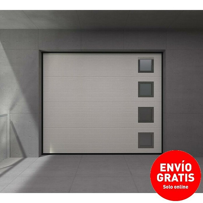 Solid Elements Puerta de garaje seccional PRO (250 x 212,5 cm, Blanco, Acanalada 4 ventanas verticales) | BAUHAUS