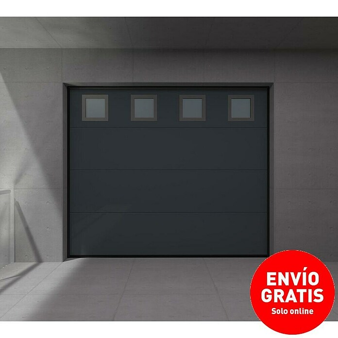Solid Elements Puerta de garaje seccional PRO (250 x 212,5 cm, Gris antracita, 4 ventanas horizontal) | BAUHAUS