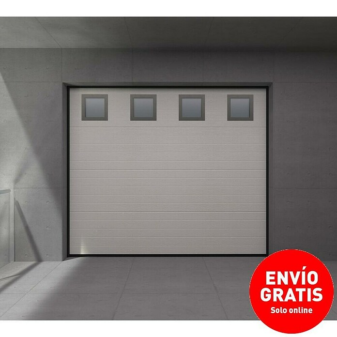 Solid Elements Puerta de garaje seccional PRO (250 x 212,5 cm, Blanco, 4 ventanas horizontal acanalada) | BAUHAUS