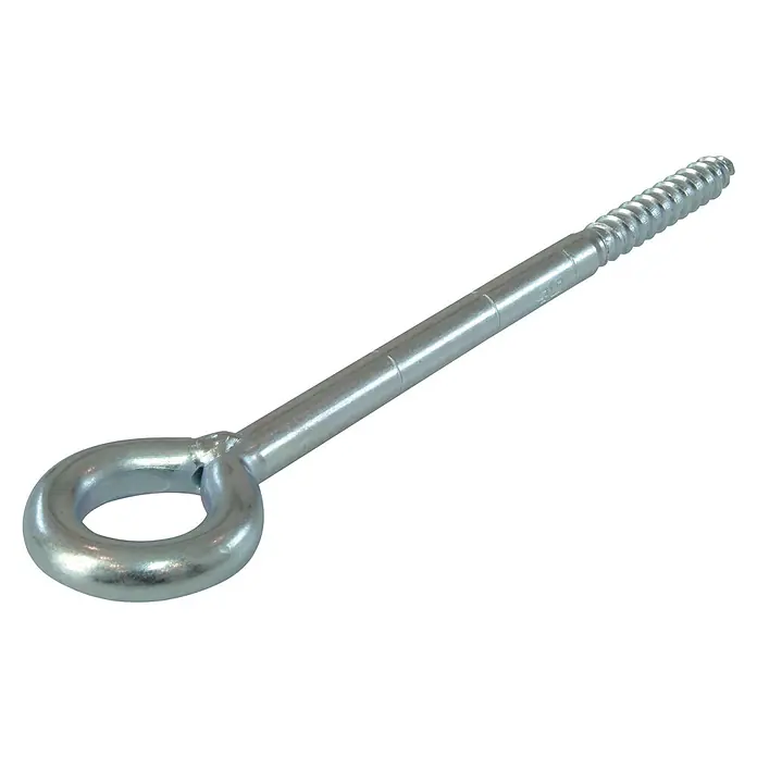 Suki Hembrilla andamio - Ø x L: 7,8 x 80 mm - Primer plano de un cáncamo galvanizado con rosca para madera. Ideal para fijación en estructuras de madera.