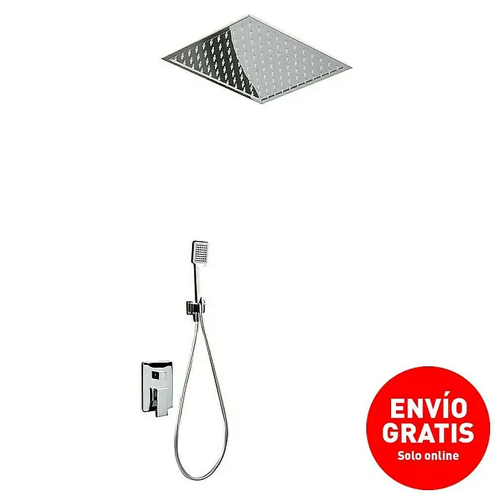 Imex Sistema de ducha empotrado Gales - Cromo - Juego de cabezal de ducha con cabezal de techo cuadrado, ducha de mano y grifería para una experiencia de baño moderna.
