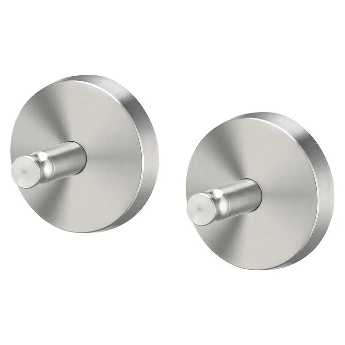 Camargue Paris Handtuchhaken - 2 Stk., Edelstahl, Gebürstet - Zwei runde, silberne Wandhaken aus Metall, ideal für Bad oder Küche, bieten eine moderne Aufbewahrungslösung für Handtücher und Kleidung.