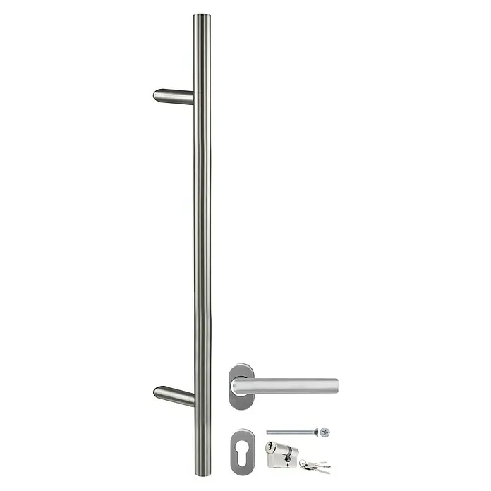 Solid Elements Haustür KA-305 - 110 x 210 cm, DIN Anschlag: Links - Türbeschläge-Set: Langer Stangengriff, Türgriff, Rosette, Schließzylinder und Schlüssel für eine moderne und stilvolle Türgestaltung.