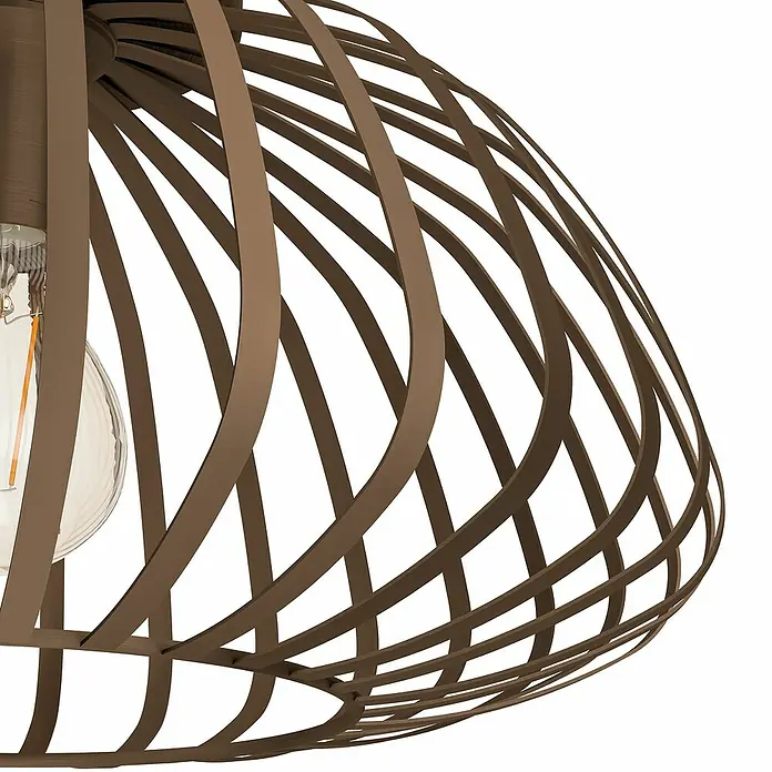 Eglo Lámpara colgante Espinal -  - Primer plano de una lámpara colgante marrón con pantalla decorativa y bombilla. Diseño elegante para interiores modernos.