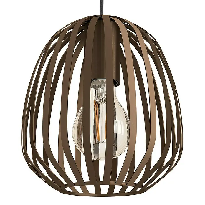 Eglo Lámpara colgante Espinal - E27, Ancho: 19,5 cm, Potencia por luz: 40 W - Elegante lámpara colgante con una pantalla en forma de huevo hecha con listones de madera marrón, creando una luz cálida y un ambiente acogedor.