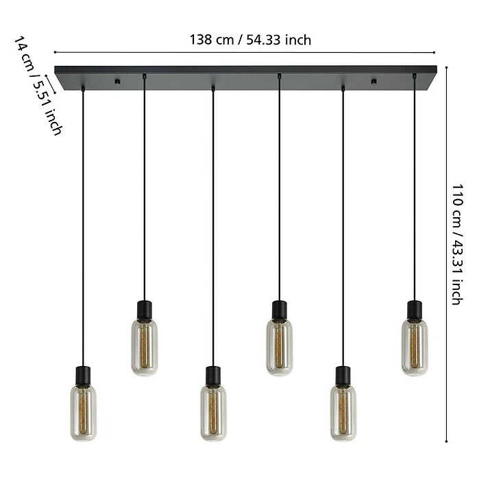 Eglo Hanglamp Maione 6-lichts (Zwart, E27, Vermogen per lichtbron: 4 W) | BAUHAUS