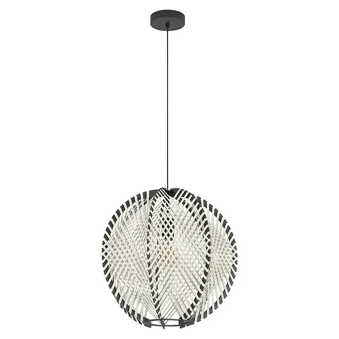 Eglo LED-Pendelleuchte Waverton - E27, Leistung je Leuchtmittel: 40 W, Anzahl Leuchtmittel: 1 Stk. - Moderne Hängeleuchte mit einem gewebten, kugelförmigen Lampenschirm in Weiß und Schwarz, ideal für stilvolle Innenräume.