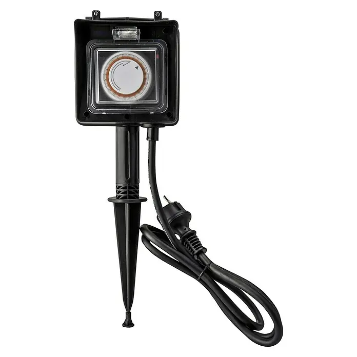 Voltomat Enchufe con estaca Con temporizador - Número de enchufes Schuko: 2 ud., IP44 - Temporizador de exterior con estaca y cable, ideal para controlar la iluminación exterior y los sistemas de riego en el jardín.
