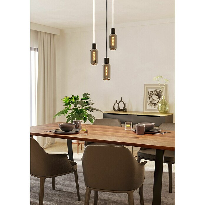 Eglo Hanglamp Maione 3-lichts Rookglas (Zwart, E27, Vermogen per lichtbron: 4 W, b x l: 30 x 30 cm) | BAUHAUS