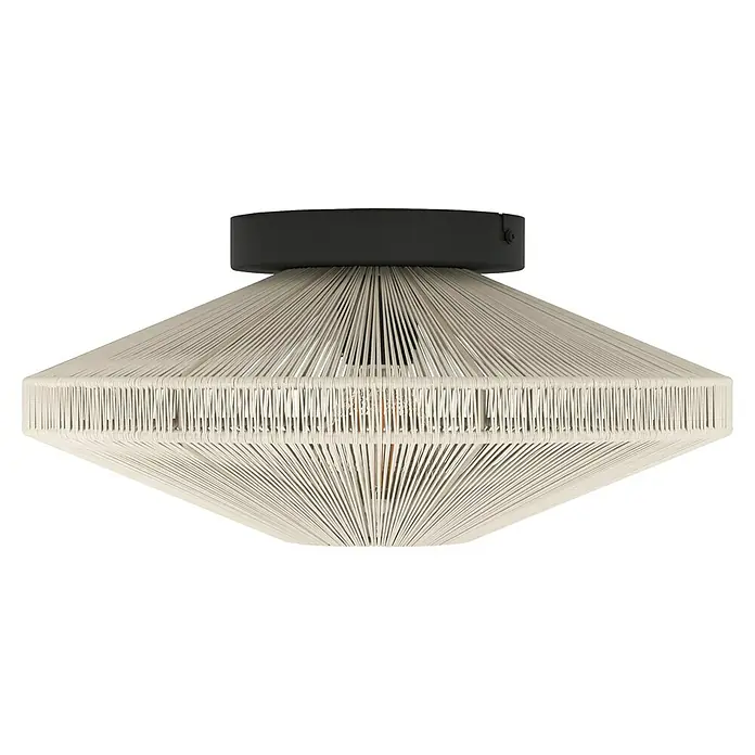 Eglo Deckenleuchte Midsummer - L x B x H: 38 x 38 x 17,5 cm, E27, Leistung je Leuchtmittel: 40 W - Elegante Deckenleuchte mit einem Lampenschirm aus geflochtenem Seil und einem schwarzen Baldachin. Eine stilvolle Beleuchtung für jeden Raum.