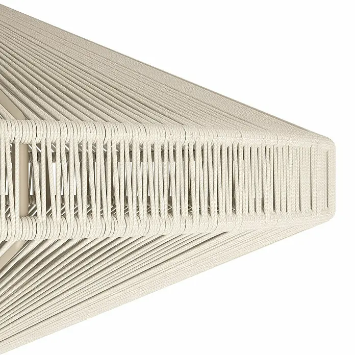 Eglo Deckenleuchte Midsummer - L x B x H: 38 x 38 x 17,5 cm, E27, Leistung je Leuchtmittel: 40 W - Detailaufnahme einer stilvollen, cremefarbenen Pendelleuchte mit aufwändiger Seilumwicklung, die ein warmes, einladendes Licht verspricht.