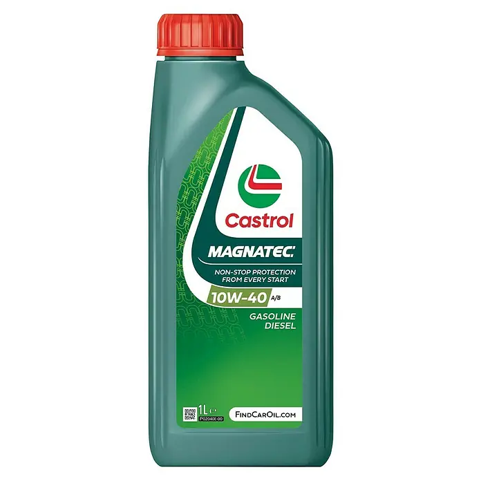 Castrol Magnatec Leichtlaufmotorenöl - 1.000 ml - Abbildung einer grünen 1-Liter-Flasche Castrol Magnatec 10W-40 A/B Motoröl, das für Benzin- und Dieselmotoren geeignet ist und durchgängigen Schutz bietet.