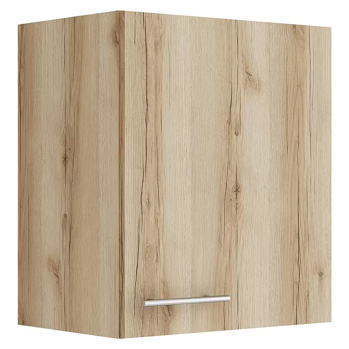 Optifit Livorno290 Hängeschrank - 34,6 x 50 x 57,6 cm, Wildeiche Nachbildung - Schranktür in heller Holzoptik mit silbernem Griff.