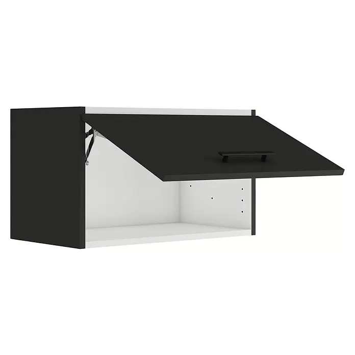 Optifit Madrid420 Hängeschrank - 34,6 x 60 x 35,2 cm, Anthrazit Matt - Schwarz-weißer Küchenoberschrank mit offener, nach oben schwingender Tür und Griff, mit Löchern für verstellbare Einlegeböden.