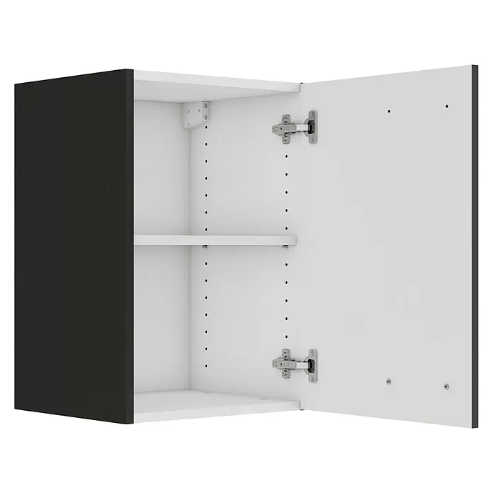 Optifit Madrid420 Hängeschrank - 34,6 x 40 x 57,6 cm, Anthrazit Matt - Offener Hängeschrank mit schwarzer Seite, weißem Innenraum, verstellbaren Regalböden und sichtbaren Scharnieren.