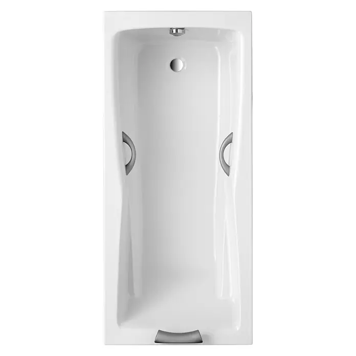 Ottofond Badewanne Santos - 190 x 90 cm, Sanitäracryl, Weiß - Foto einer rechteckigen Badewanne mit Haltegriffen und Abfluss, ideal für komfortables Baden und Entspannen im Badezimmer.