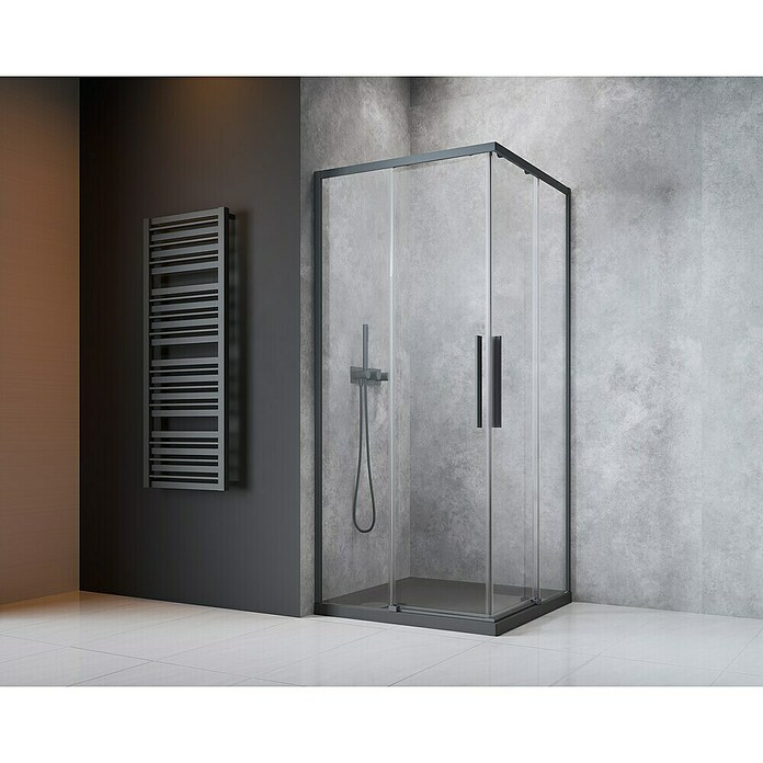 Camargue Eckdusche Tampere (L x B x H: 90 x 90 x 195 cm, Unbeschichtet, Stärke: 6 mm, Gunmetal, Klarglas) | BAUHAUS