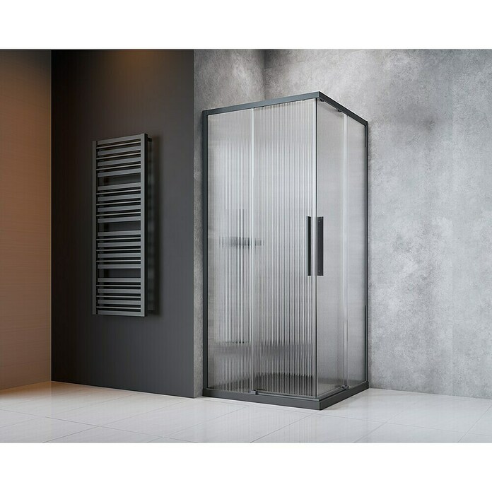 Camargue Eckdusche Tampere (L x B x H: 90 x 90 x 195 cm, Unbeschichtet, Stärke: 6 mm, Gunmetal, Gewelltes Glas) | BAUHAUS