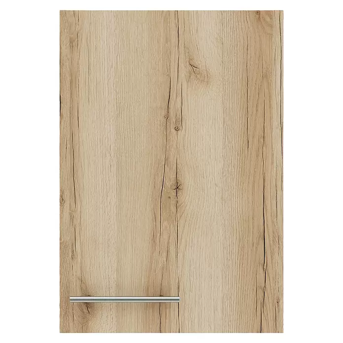 Optifit Livorno290 Hängeschrank - 34,6 x 40 x 57,6 cm, Wildeiche Nachbildung - Helle Schranktür in Holzoptik mit natürlicher Maserung und silbernem Griff.
