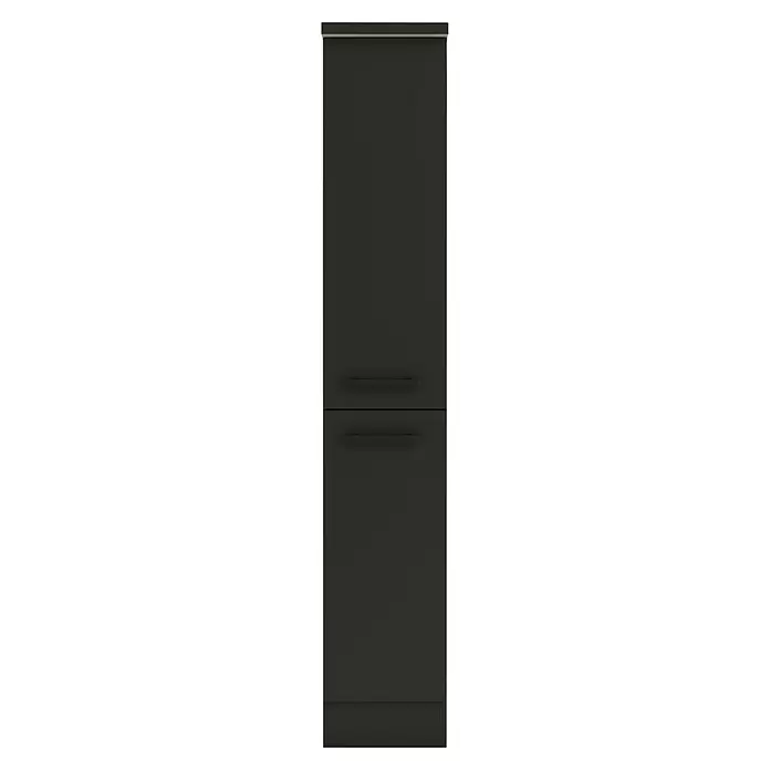 Optifit Madrid420 Midischrank - 60 x 30 x 174,4 cm, Anthrazit Matt - Dunkelgrauer Küchenunterschrank mit zwei horizontalen Griffen und einer hellen Akzentlinie oben.