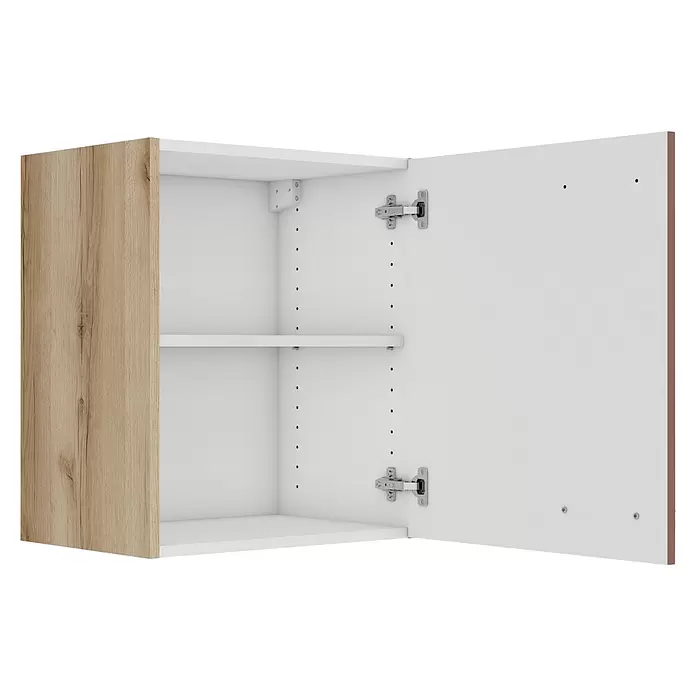 Optifit Bari407 Hängeschrank - 34,6 x 50 x 57,6 cm, Rostrot - Offener Hängeschrank mit heller Holz-Optik Seitenwand, weißem Innenraum, verstellbarem Regal und sichtbaren Scharnieren.