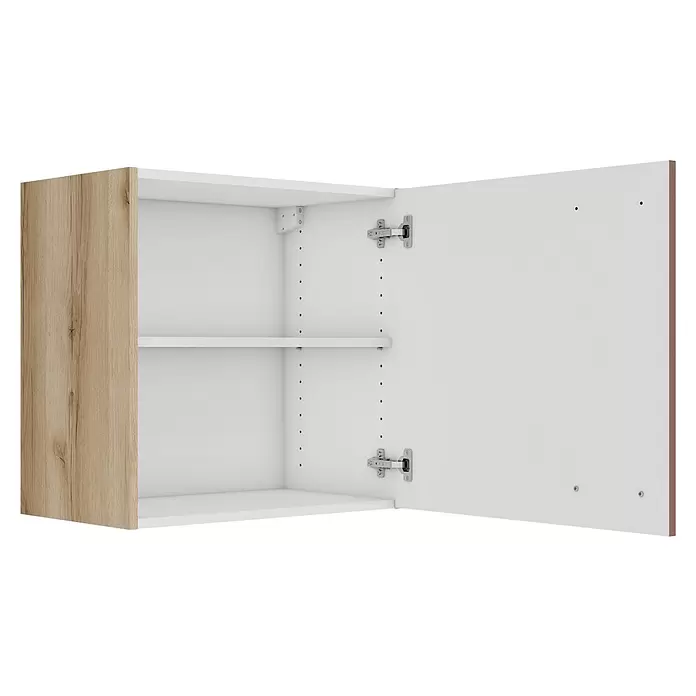 Optifit Bari407 Hängeschrank - 34,6 x 60 x 57,6 cm, Rostrot - Offener Oberschrank mit heller Holztür, weißem Innenraum und einem verstellbaren Einlegeboden.