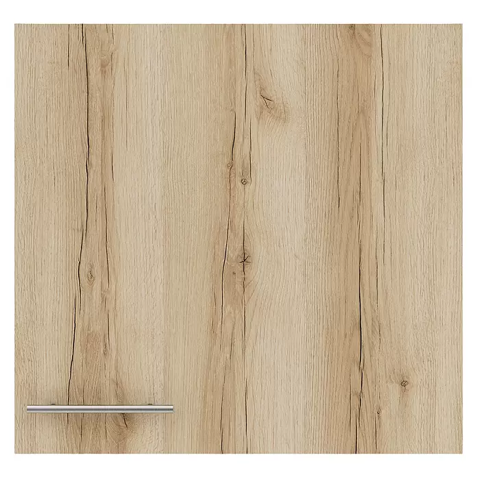 Optifit Livorno290 Hängeschrank - 34,6 x 60 x 57,6 cm, Wildeiche Nachbildung - Helle Holzschranktür mit einem Griff aus gebürstetem Metall.