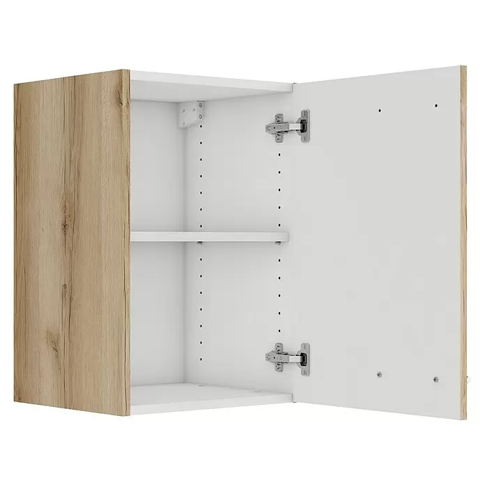 Optifit Livorno290 Hängeschrank - 34,6 x 40 x 57,6 cm, Wildeiche Nachbildung - Offener Schrank mit heller Holztür, weißem Innenraum und verstellbaren Einlegeböden.