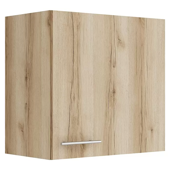 Optifit Livorno290 Hängeschrank - 34,6 x 60 x 57,6 cm, Wildeiche Nachbildung - Heller Holzschrank mit silbernem Griff.