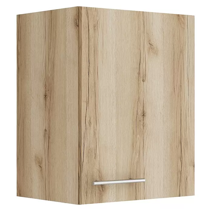 Optifit Livorno290 Hängeschrank - 34,6 x 45 x 57,6 cm, Wildeiche Nachbildung - Helle Schranktür in Holzoptik mit horizontalem Silbergriff.