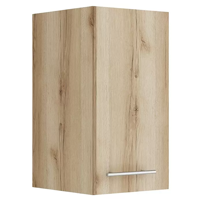 Optifit Livorno290 Hängeschrank - 34,6 x 30 x 57,6 cm, Wildeiche Nachbildung - Helle Holzschranktür mit silbernem Metallgriff.