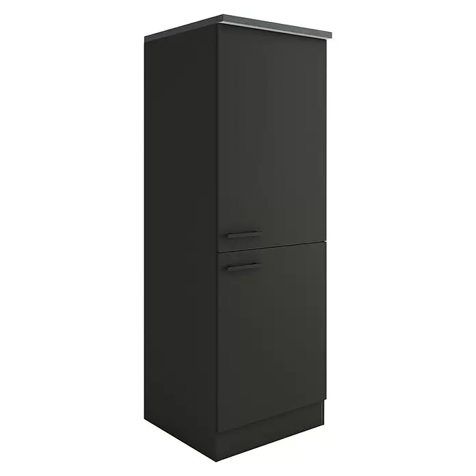 Optifit Madrid420 Midischrank - 60 x 60 x 174,4 cm, Anthrazit Matt, Mit 2 Türen und für Kühlschrank 88 cm - Hoher dunkelgrauer Schrank mit zwei Türen, waagerechten Griffen und dunkler Oberseite.
