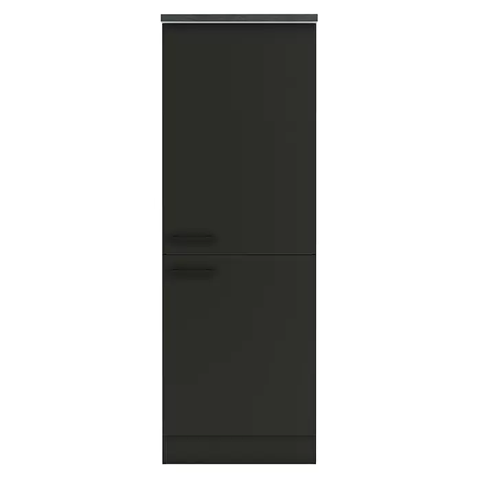 Optifit Madrid420 Midischrank - 60 x 60 x 174,4 cm, Anthrazit Matt, Mit 2 Türen und für Kühlschrank 88 cm - Dunkelgrauer Küchenunterschrank mit zwei Schubladen und zwei dunklen Griffen.