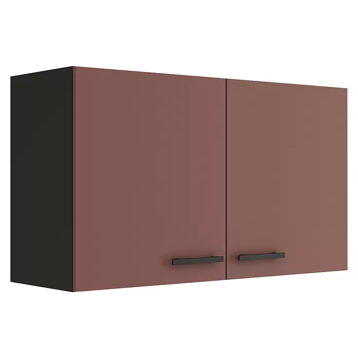 Optifit Nizza407 Hängeschrank - 34,6 x 100 x 57,6 cm, Rostrot - Zweitüriger Hängeschrank mit rotbraunen Türen, dunkelgrauer Seitenwand und schwarzen Griffen.