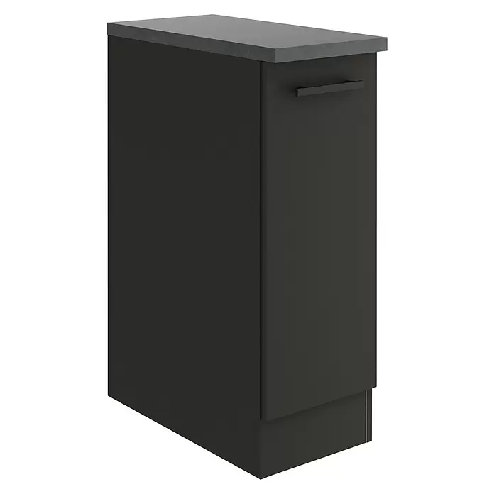 Optifit Madrid420 Unterschrank - 60 x 30 x 84,8 cm, Anthrazit Matt, Mit 1 Auszug und 2 Metallschubkästen - Dunkelgrauer schmaler Unterschrank mit dunkler Steinoptik-Arbeitsplatte und horizontalem Griff.