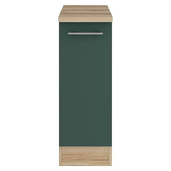 Optifit Savona405 Unterschrank - 60 x 30 x 84,8 cm, Steingrün, Mit 1 Auszug und 2 Metallschubkästen - Integrierte dunkelgrüne Kücheneinheit mit Holzdekorplatte und Sockel, mit Metallgriff.