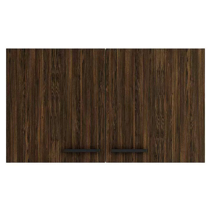 Optifit OPTIkult Hängeschrank Rimini409 - 34,6 x 100 x 57,6 cm, Rillendekor Nussbaum - Zwei dunkelbraune, vertikal getäfelte Holzschranktüren mit zwei schwarzen Quergriffen.