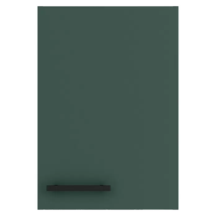 Optifit Verona405 Hängeschrank - 34,6 x 40 x 57,6 cm, Steingrün - Dunkelgrüne Platte mit schwarzem, rechteckigem Griff.