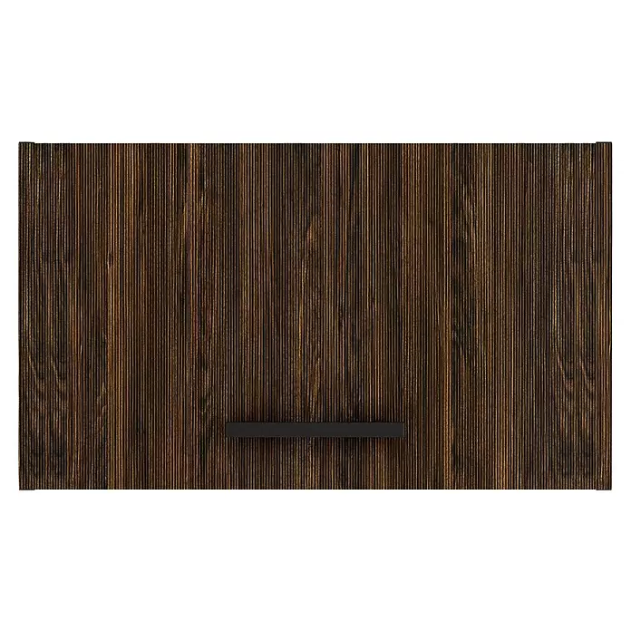 Optifit OPTIkult Küchen-Hängeschrank Rimini409 - B x T x H: 60 x 34,6 x 35,2 cm, Rillendekor Nussbaum - Dunkle Holzschranktür mit vertikaler Maserung und langem schwarzem Griff.