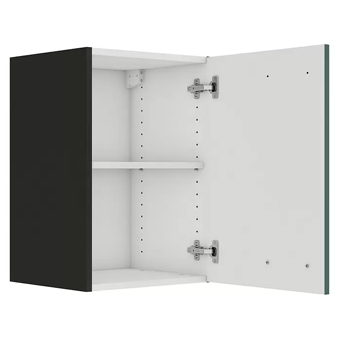 Optifit Verona405 Hängeschrank - 34,6 x 40 x 57,6 cm, Steingrün - Offener Hängeschrank mit weißem Innenraum, dunkelgrauer Seite, verstellbaren Regalböden und Chromscharnieren.