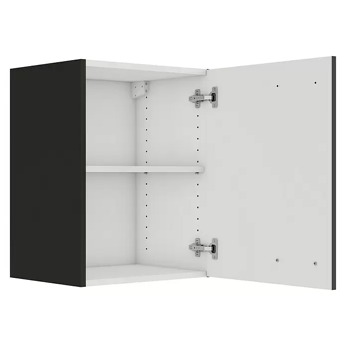 Optifit Madrid420 Hängeschrank - 34,6 x 45 x 57,6 cm, Anthrazit Matt - Offener Hängevitrine in Weiß und Schwarz mit verstellbarem Regal und sichtbaren Scharnieren.