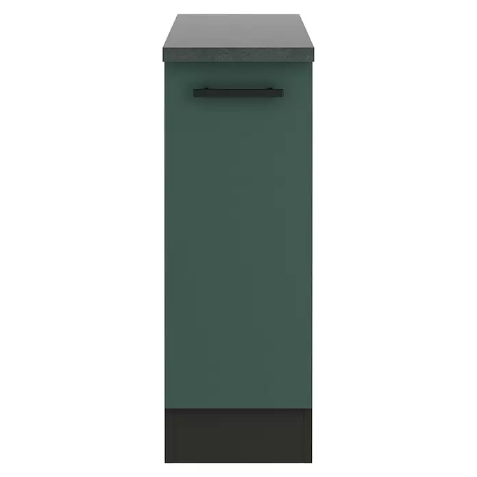 Optifit Verona405 Unterschrank - 60 x 30 x 84,8 cm, Steingrün, Mit 1 Auszug und 2 Metallschubkästen - Dunkelgrüner Küchenunterschrank mit dunkelgrauer Arbeitsplatte und schwarzem Griff.