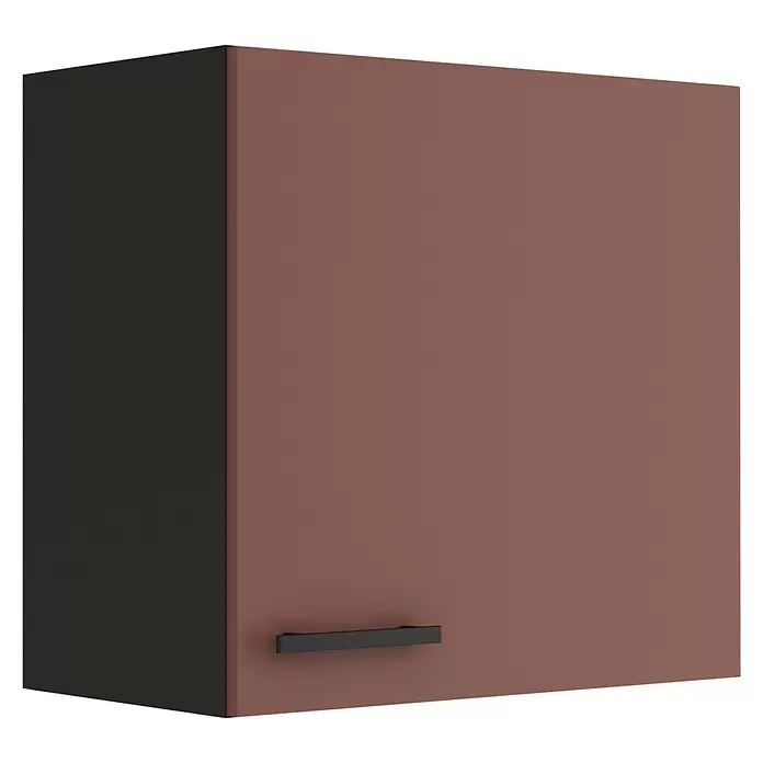Optifit Nizza407 Hängeschrank - 34,6 x 60 x 57,6 cm, Rostrot - Brauner Wandschrank mit dunkelgrauer Seitenwand und schwarzem Griff.