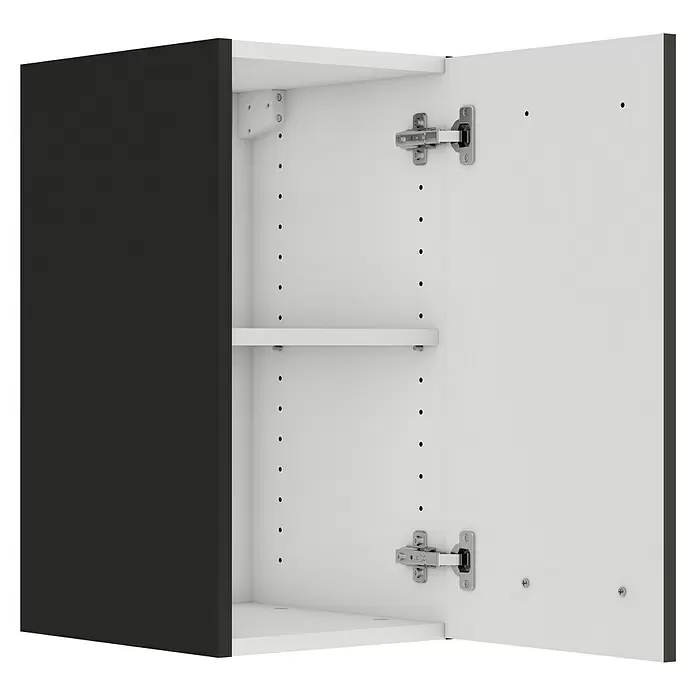Optifit OPTIkult Hängeschrank Rimini409 - 34,6 x 30 x 57,6 cm, Rillendekor Nussbaum - Offener Hängeschrank in Dunkelgrau mit weißem Innenraum und einem verstellbaren Regal.