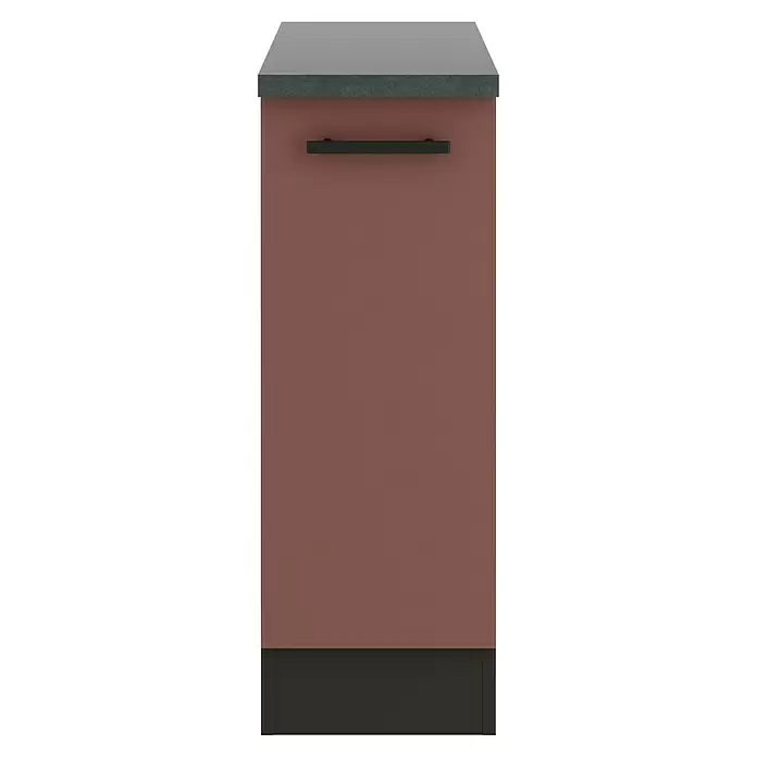 Optifit Nizza407 Unterschrank - 60 x 30 x 84,8 cm, Rostrot, Mit 1 Auszug und 2 Metallschubkästen - Terrakotta Küchenunterschrank mit dunkelgrauer Arbeitsplatte, schwarzem Griff und Sockel.