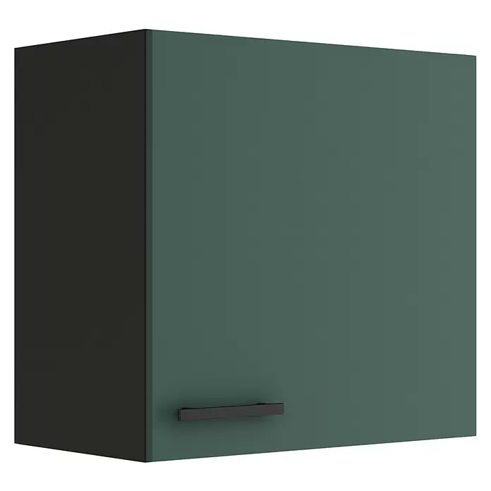 Optifit Verona405 Hängeschrank - 34,6 x 60 x 57,6 cm, Steingrün - Dunkelgrüner Küchenoberschrank mit schwarzer Seitenwand und schwarzem Griff.
